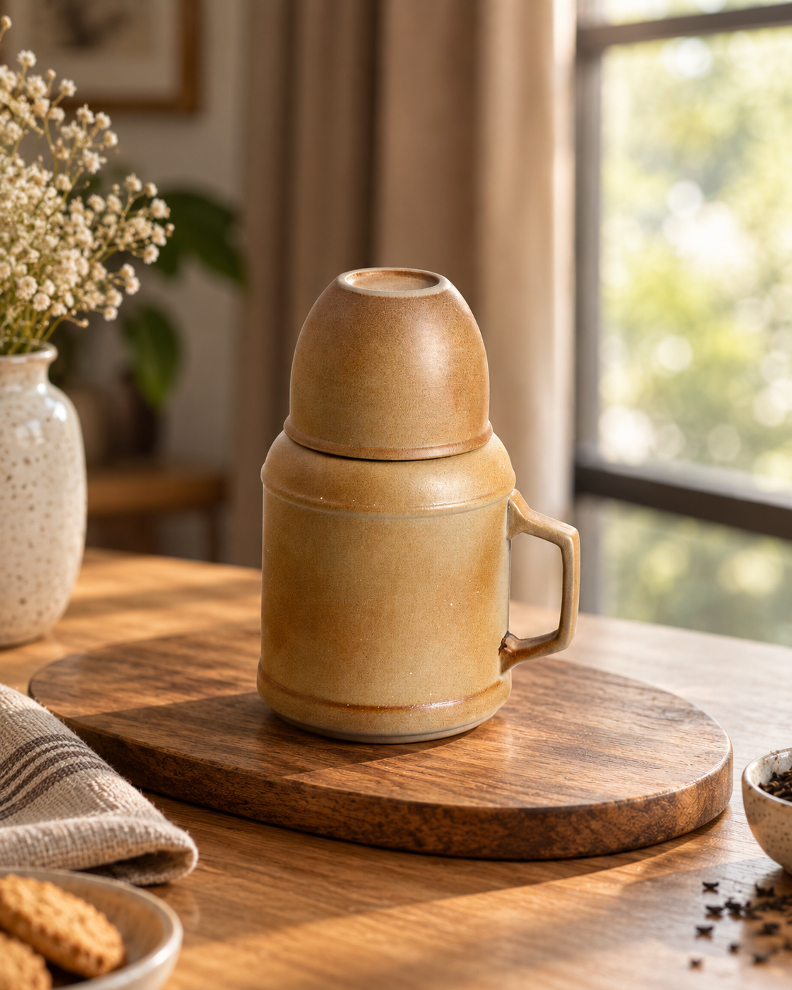 Crackle Glaze Carafe & Cup Set - Soft Mustard