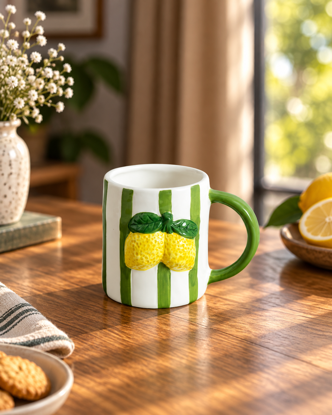 Citrus Striped Ceramic Mug - Green
