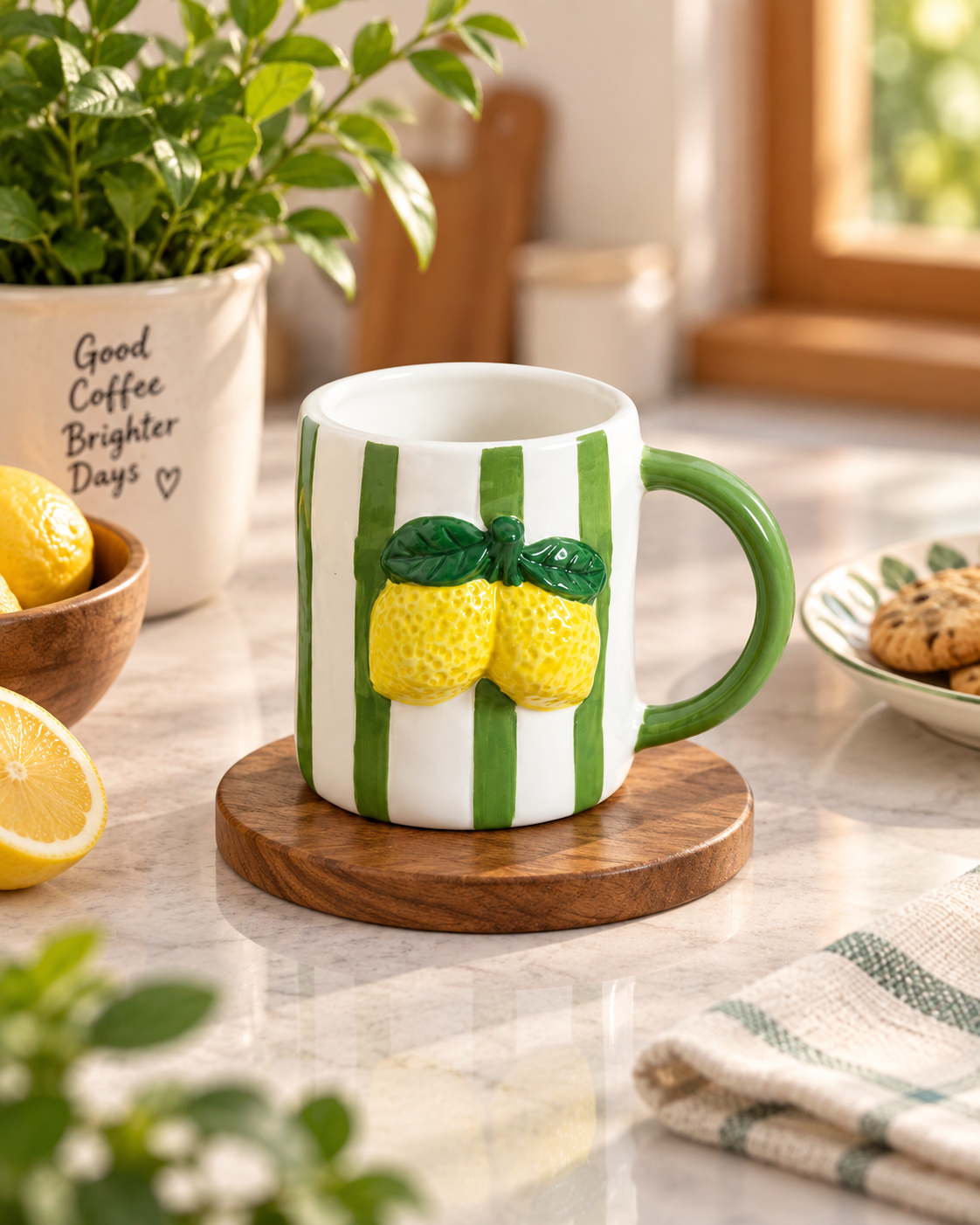 Citrus Striped Ceramic Mug - Green