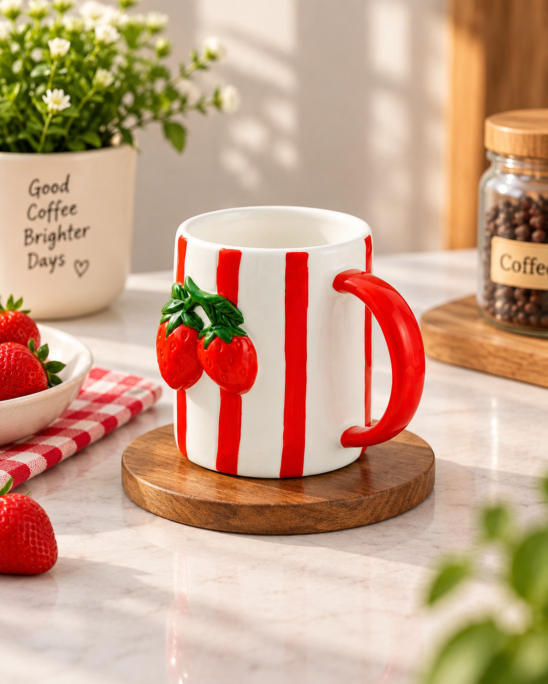 Ruby Orchard Striped Ceramic Mug