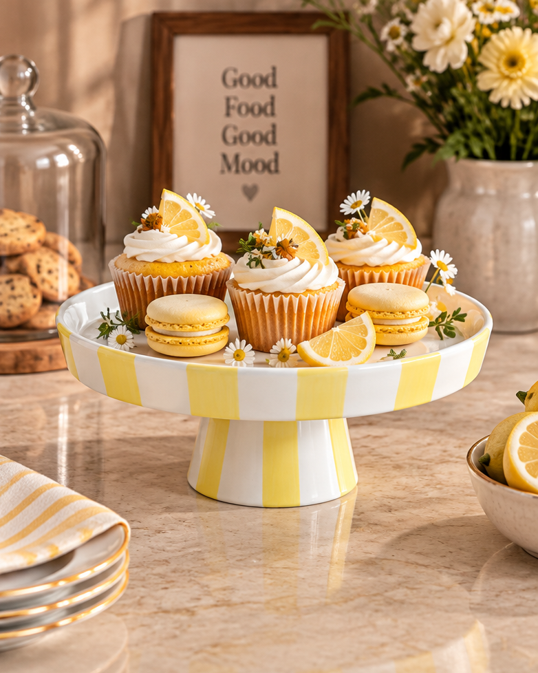 The Cabana Stripe Pedestal Cake Stand - Yellow