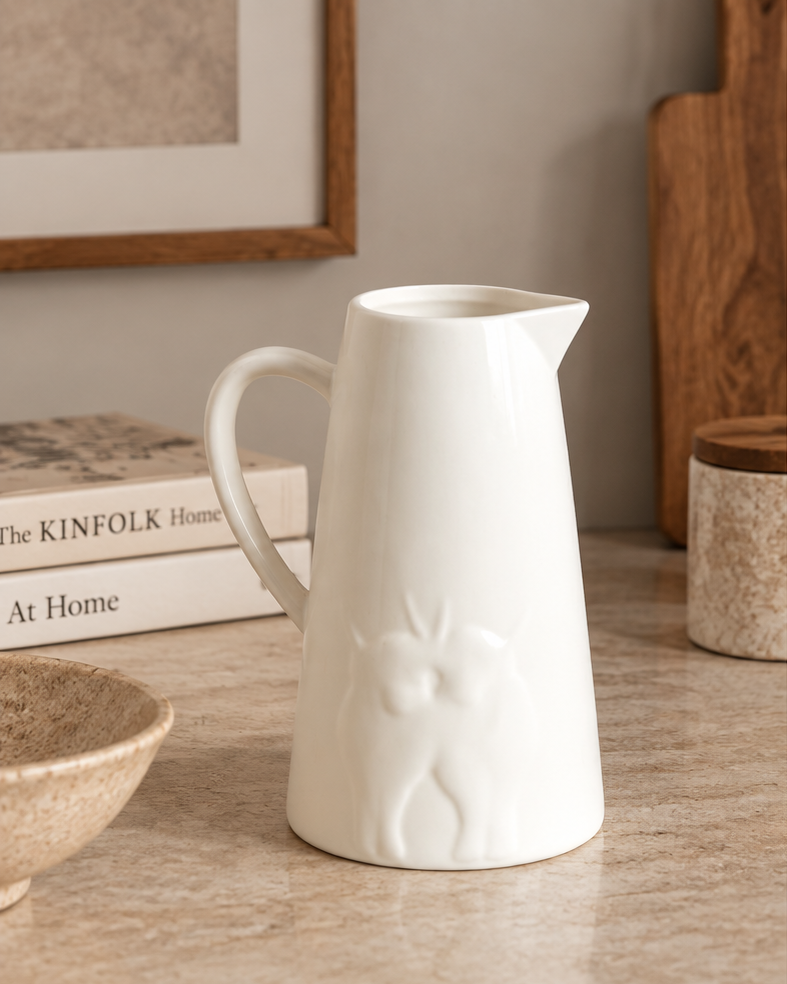 The Alabaster Stag Embossed Pitcher Vase