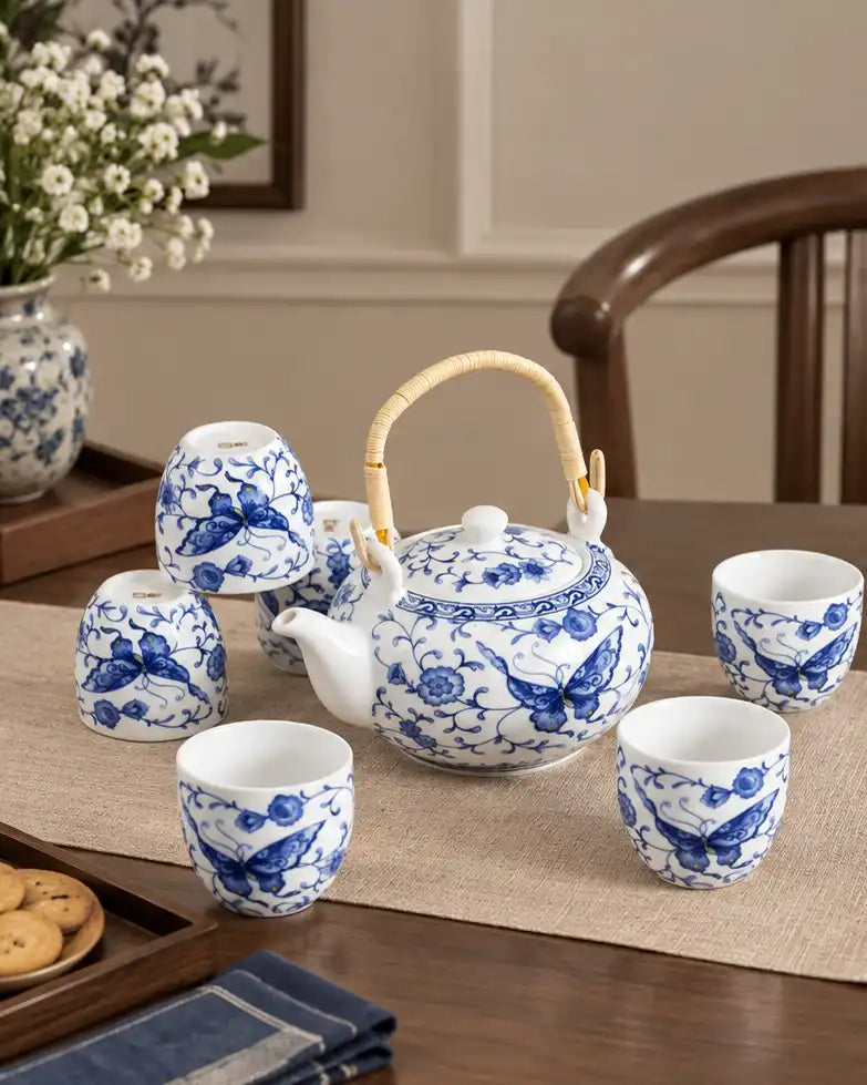 Blue Butterfly Garden - 7 Pieces Tea Set