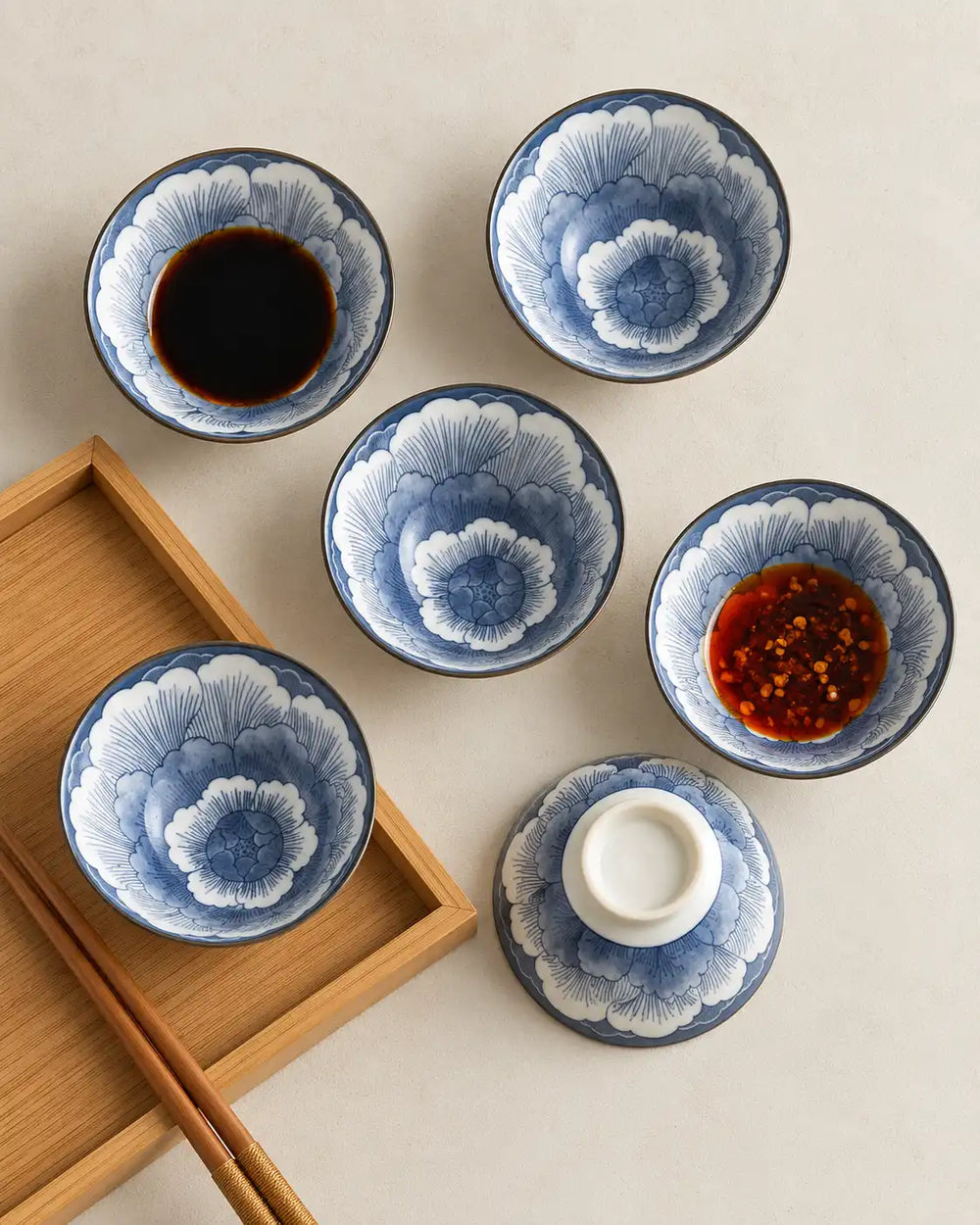 Blue Floral Pattern Dip Bowl - Set Of 6