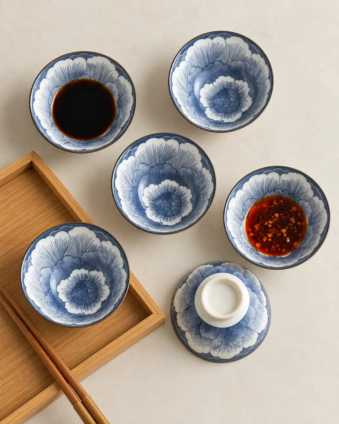 Blue Floral Pattern Dip Bowl - Set Of 6