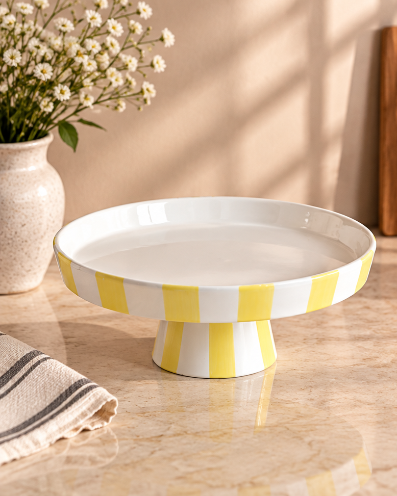 The Cabana Stripe Pedestal Cake Stand - Yellow