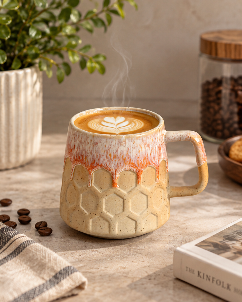 Honeycomb Drip Glaze Ceramic Mug