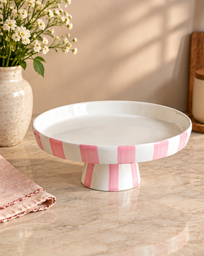 The Cabana Stripe Pedestal Cake Stand - Pink