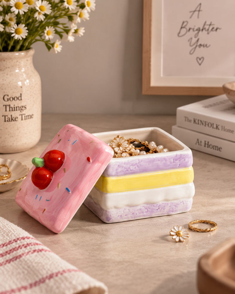 Pastel Layer Cake Ceramic Trinket Box