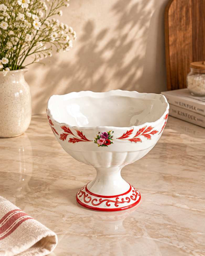Mauve Rose Pedestal Fruit Bowl - Red