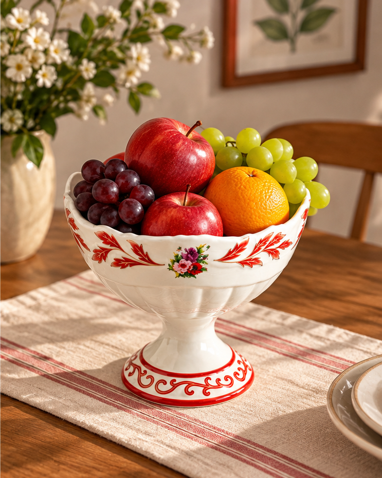 Mauve Rose Pedestal Fruit Bowl - Red