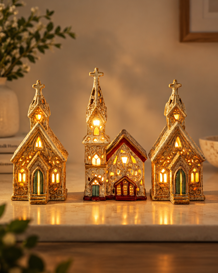 Cathedral Ceramic Tea Light Holder - Set of 3