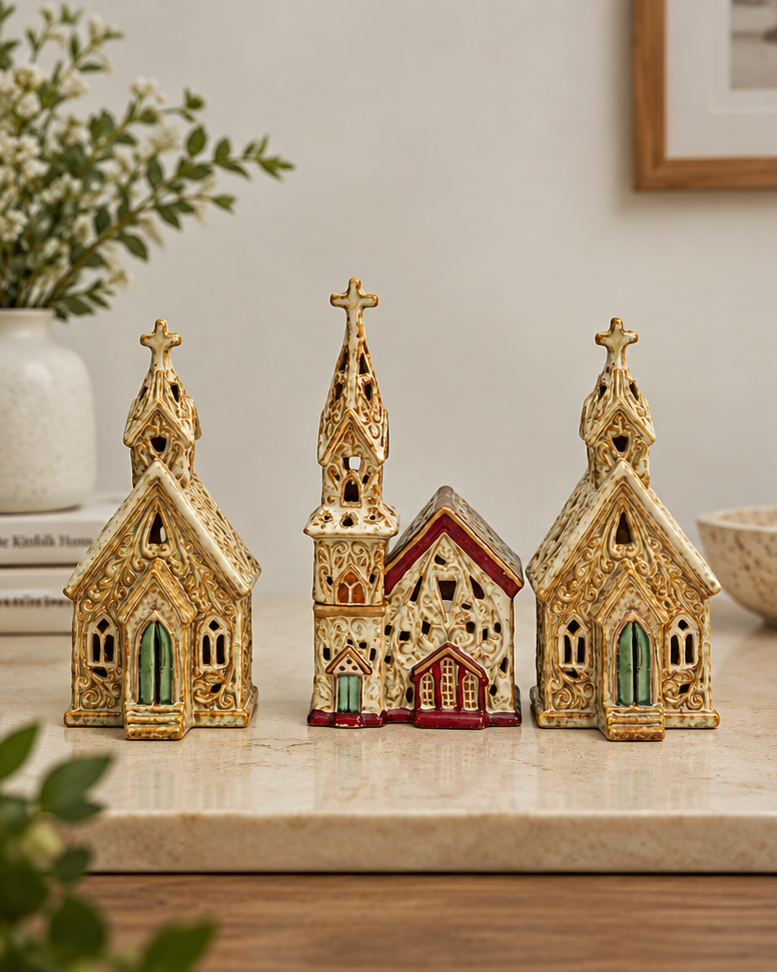 Cathedral Ceramic Tea Light Holder - Set of 3