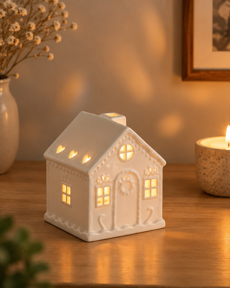 Frosted Cottage Ceramic Candle Holder