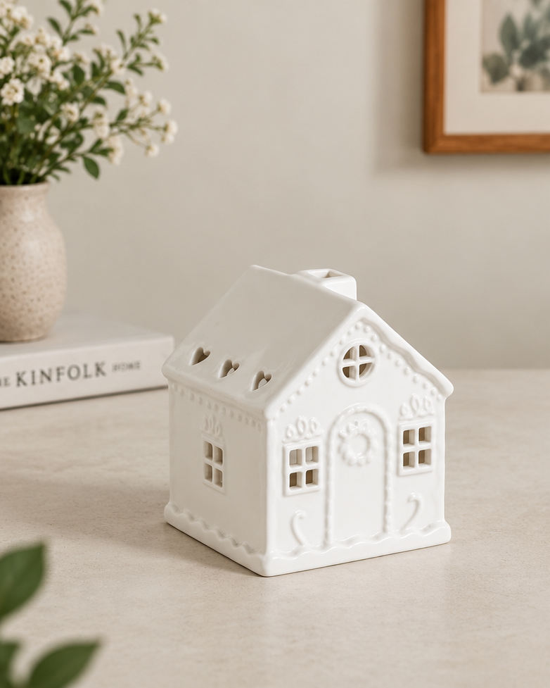 Frosted Cottage Ceramic Candle Holder