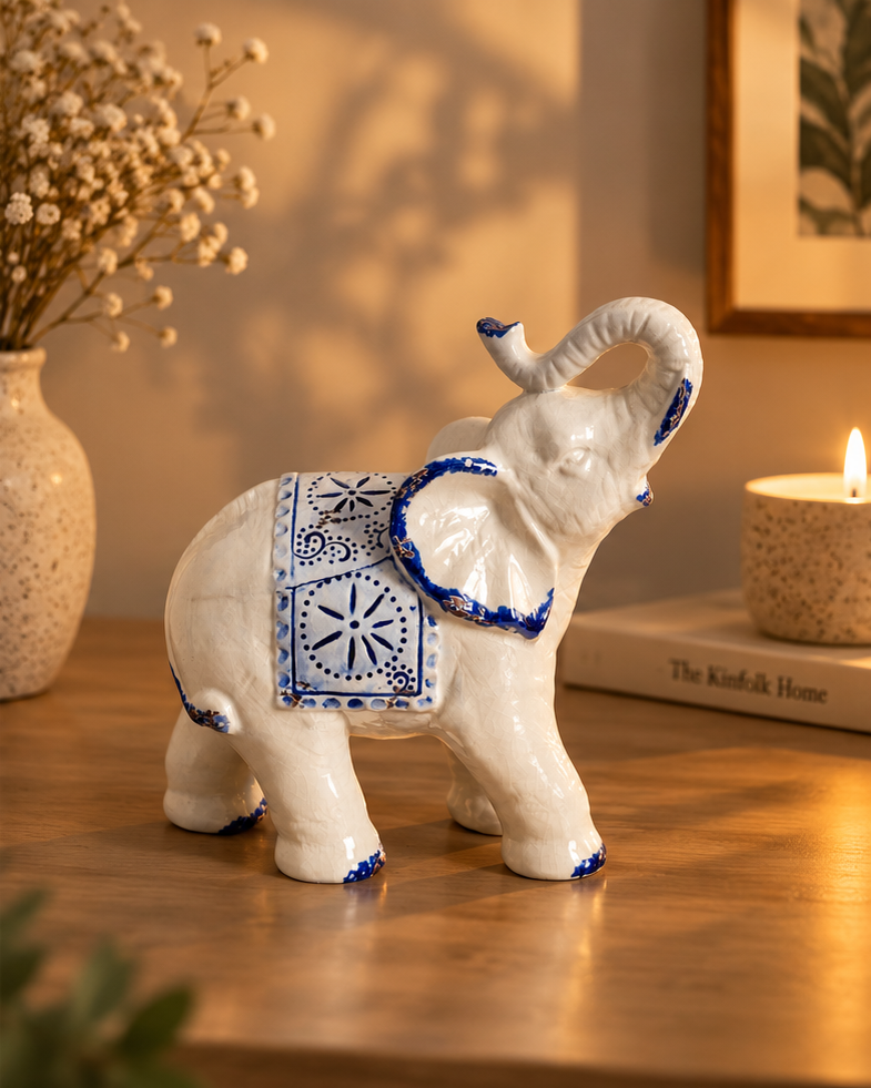 Cerulean Mosaic Fortune Elephant Figurine