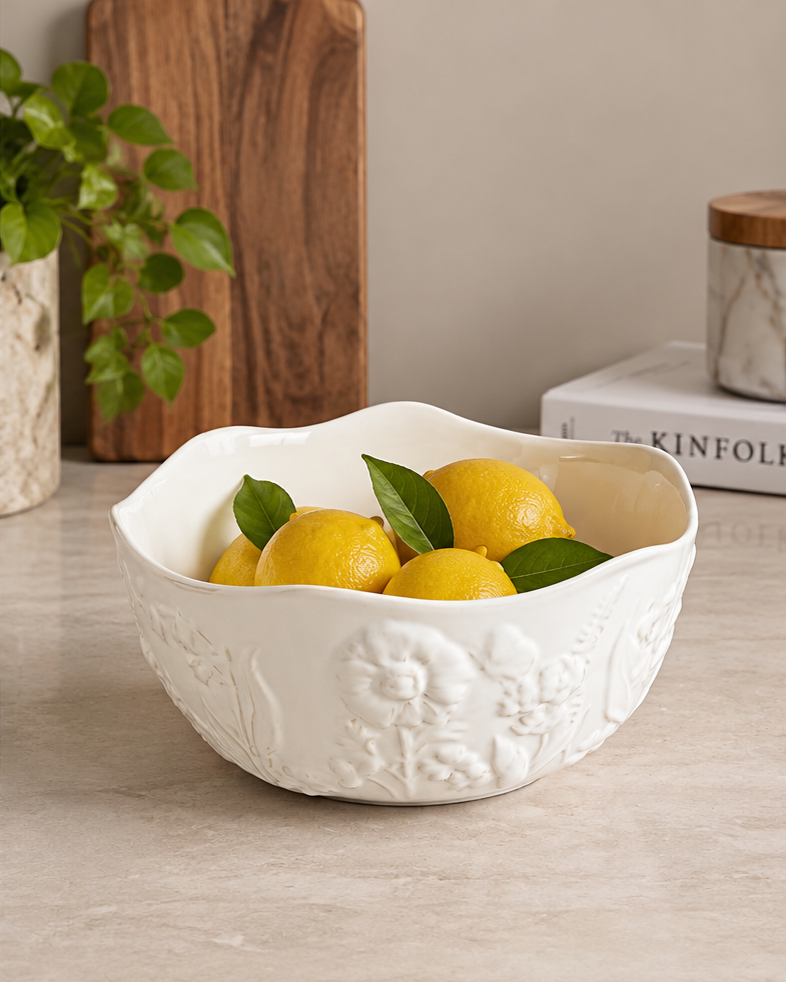 Botanical Heirloom Scalloped Ceramic Bowl
