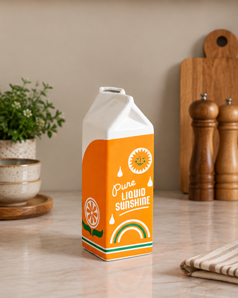 All Natural Orange Juice Ceramic Carton Vase
