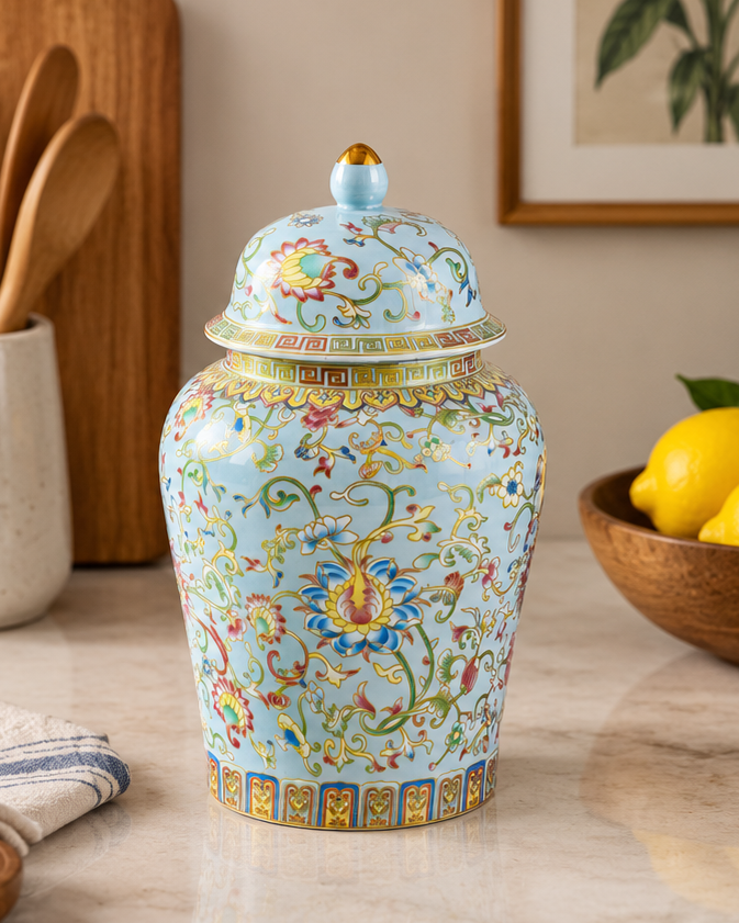 The Azure Blossom Kitchen Canister