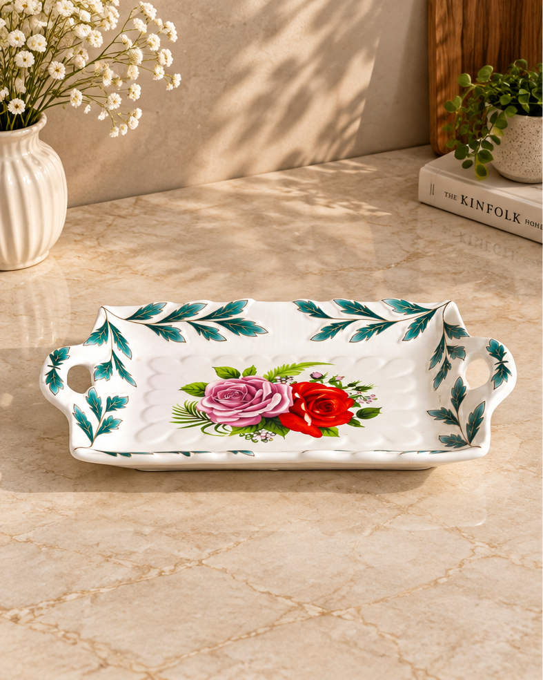 Mauve Rose Serving Platter - Green