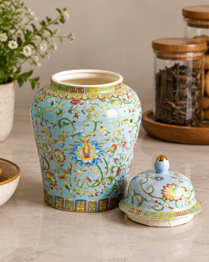 The Azure Blossom Kitchen Canister