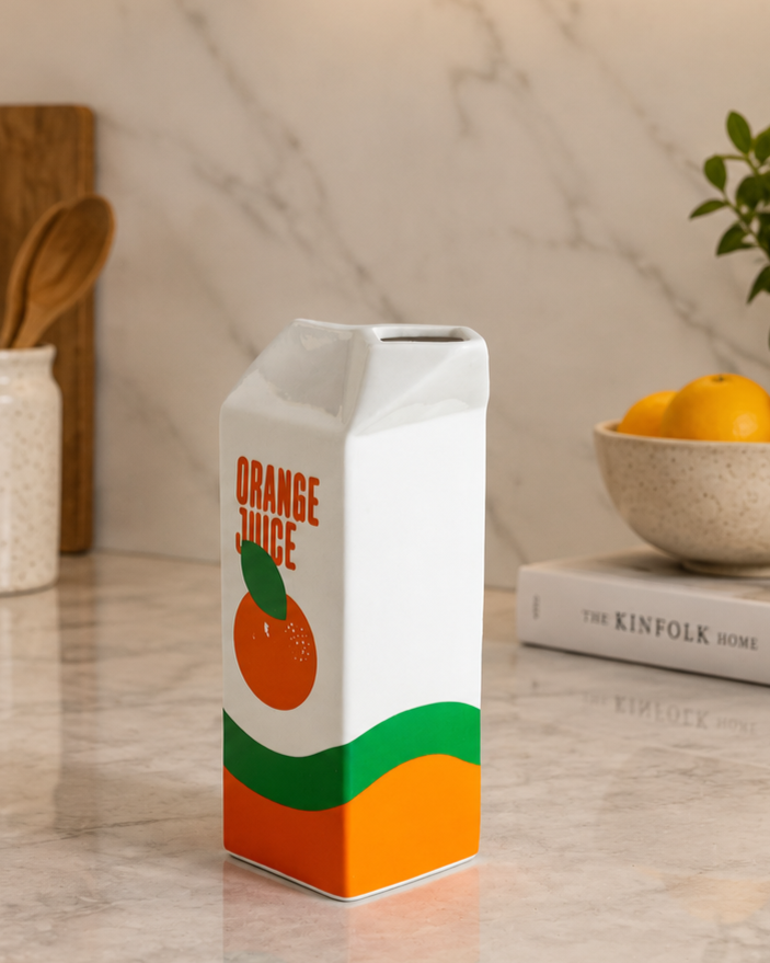 Orange Juice Ceramic Carton Vase