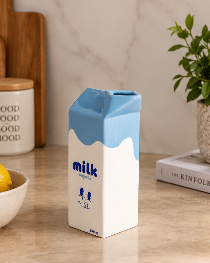 Organic Milk Ceramic Carton Vase