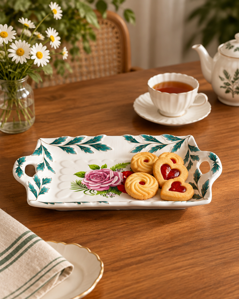 Mauve Rose Serving Platter - Green
