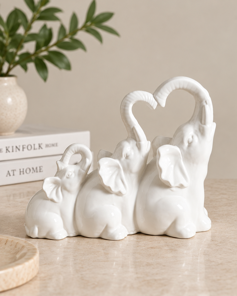 Elephant Family Heart Sculpture