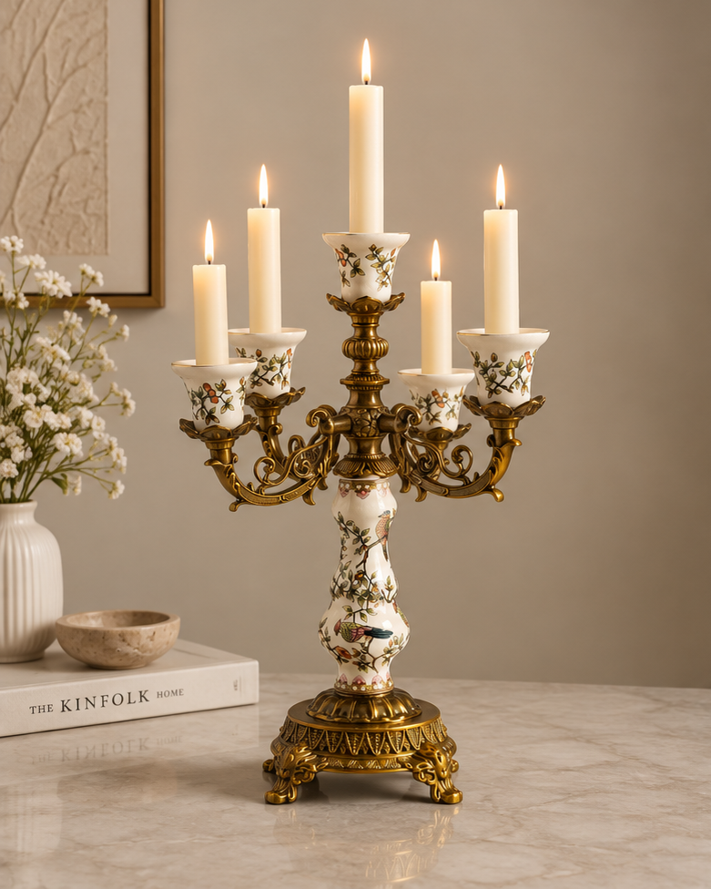 'Imperial Aviary' Victorian 5-Arm Candelabra