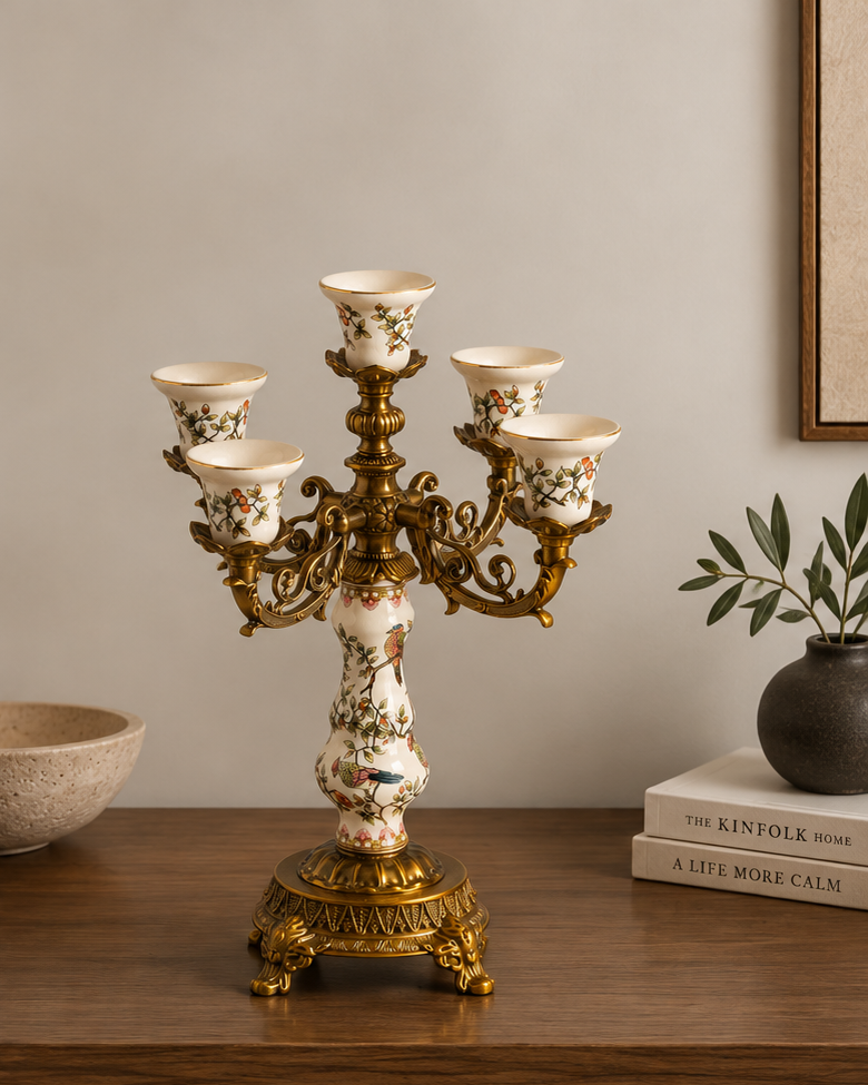 'Imperial Aviary' Victorian 5-Arm Candelabra