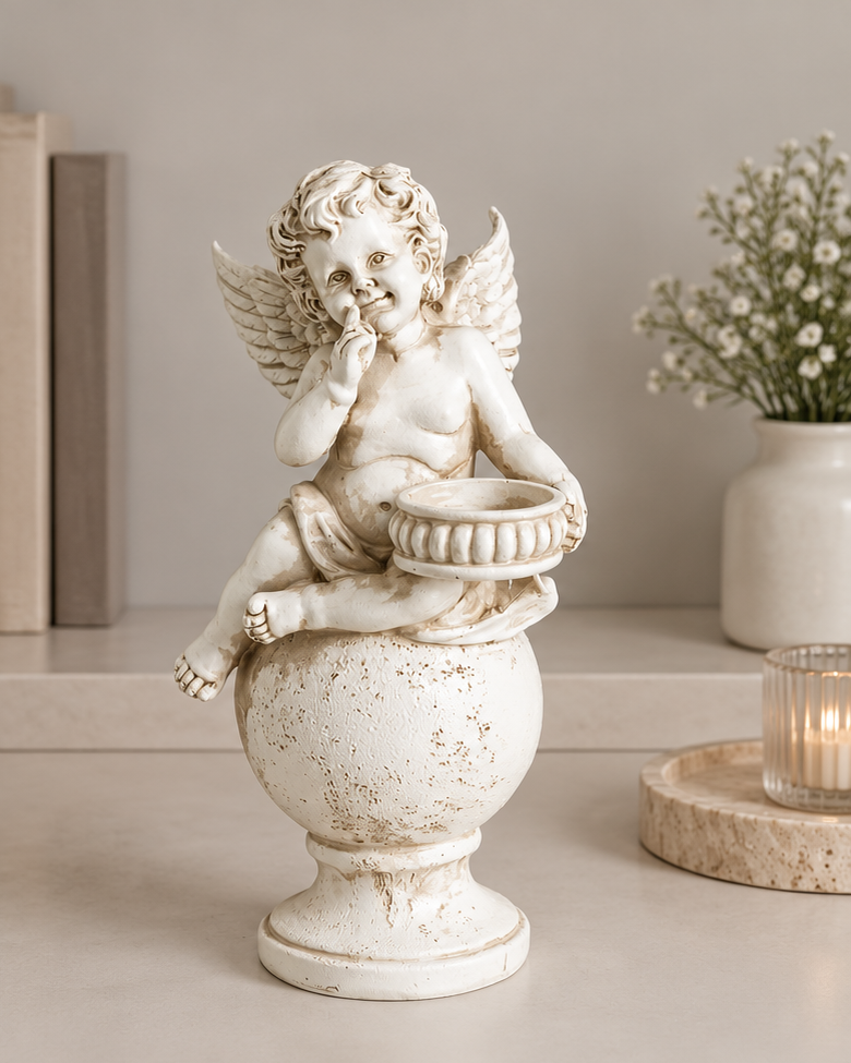 Adorable Angel Cherub Figurine & T-Light Holder