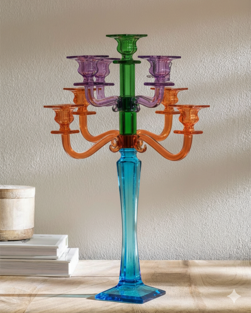 Prism Glow Multicolor Crystal Candle Stand 