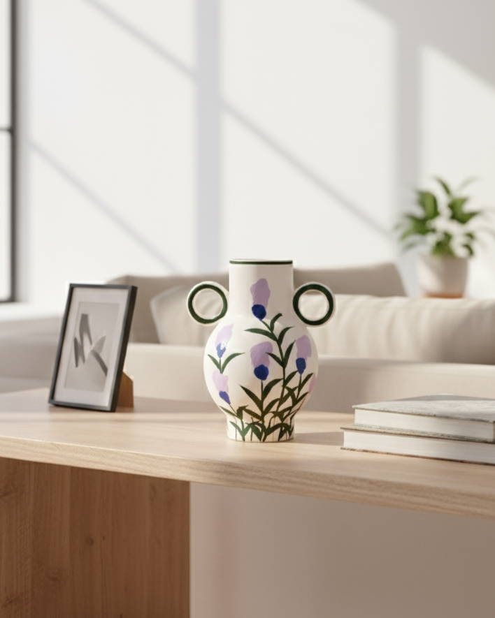 Lavender Bloom Hand Painted Flower Vase