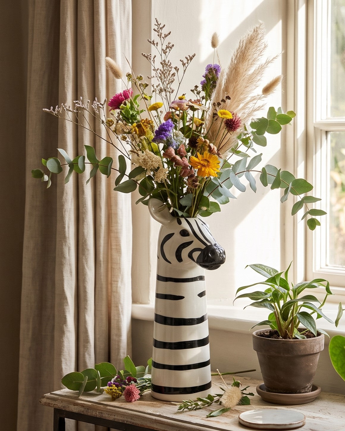 Monochrome Savannah Ceramic Zebra Vase