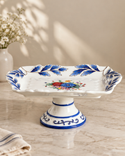Mauve Rose Porcelain Pedestal Bowl - Blue