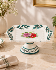 Mauve Rose Porcelain Pedestal Bowl - Emerald Green
