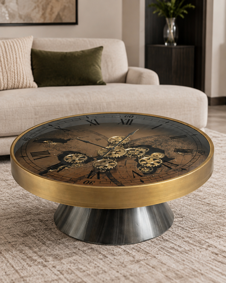Vintage Gare Clock Center Table