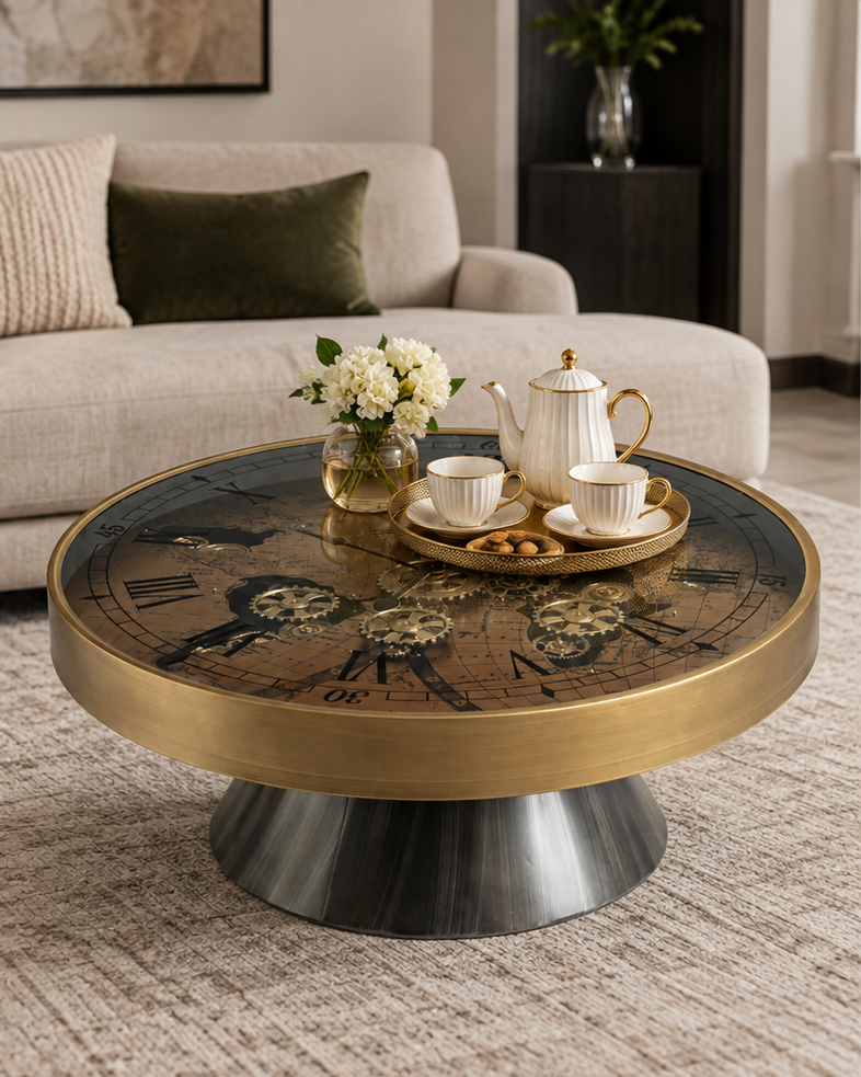 Vintage Gare Clock Center Table