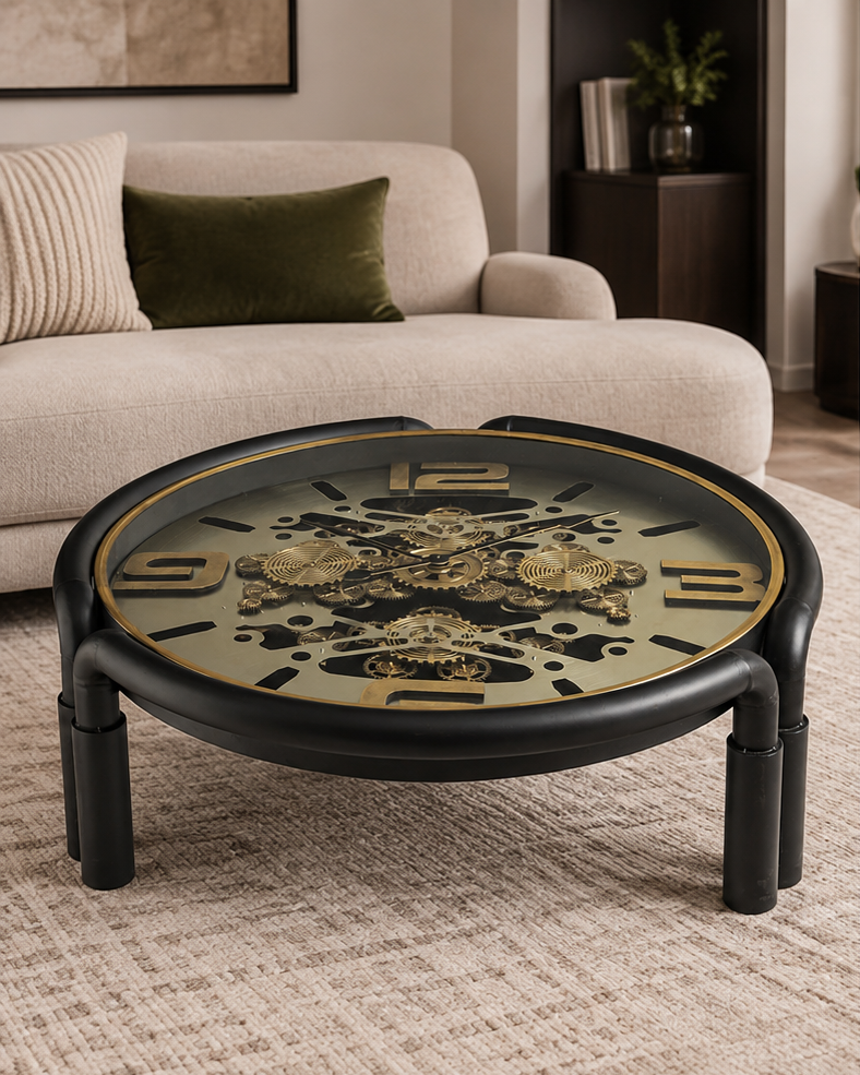 Industrial Gare Clock Center Table