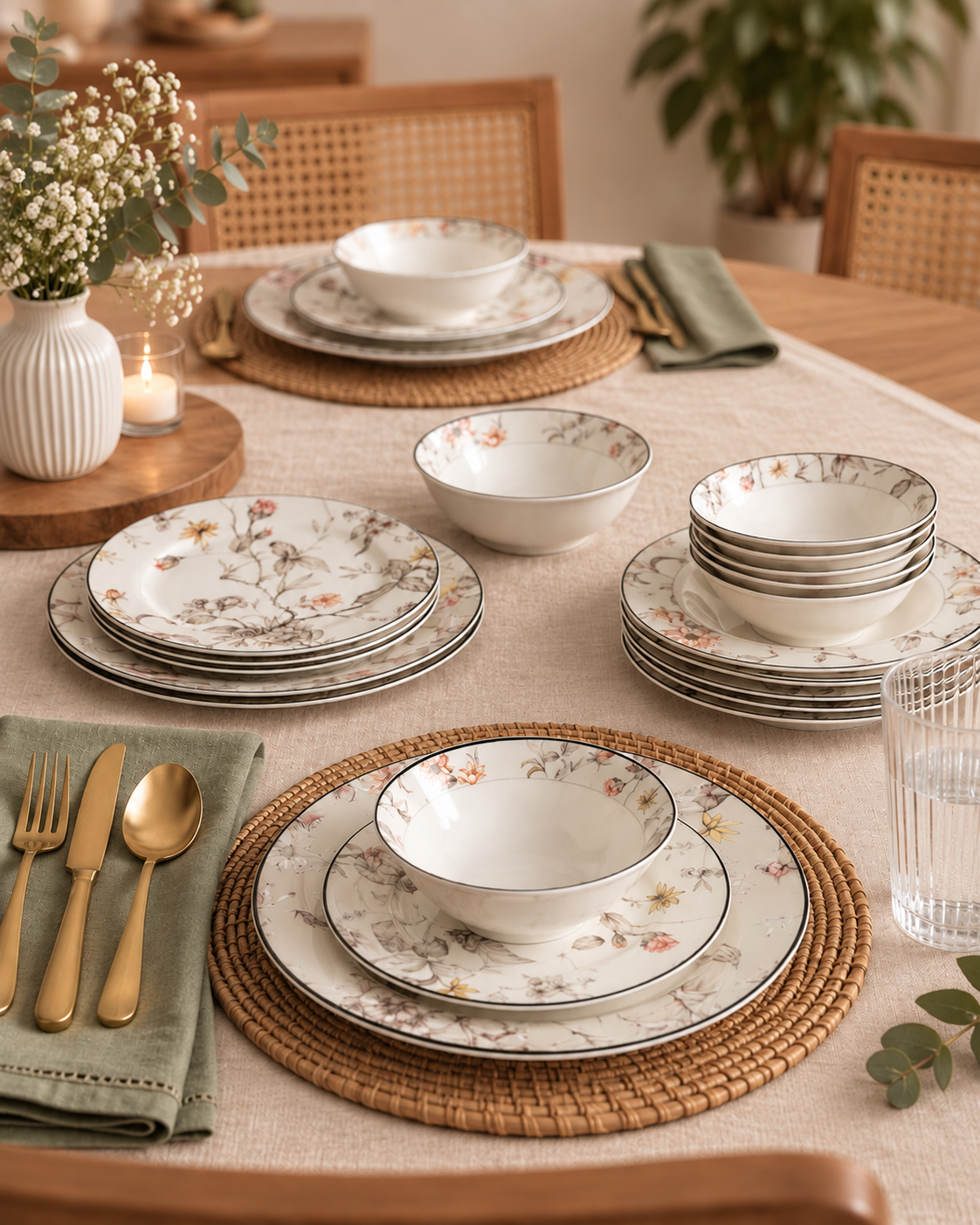 Rosewood Floral - 24 Pieces Dinner Set