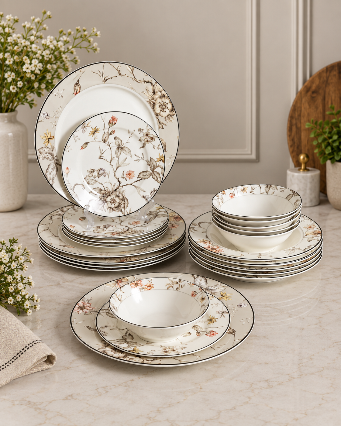 Rosewood Floral - 24 Pieces Dinner Set