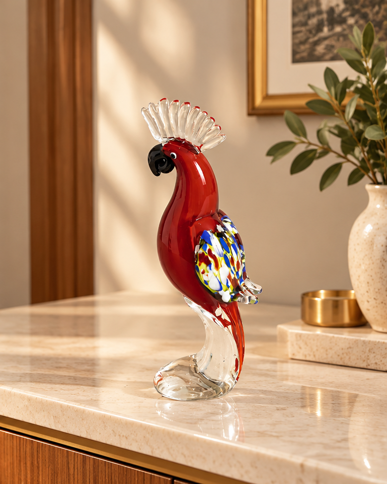 Royal Red Parrot Glass Figurine