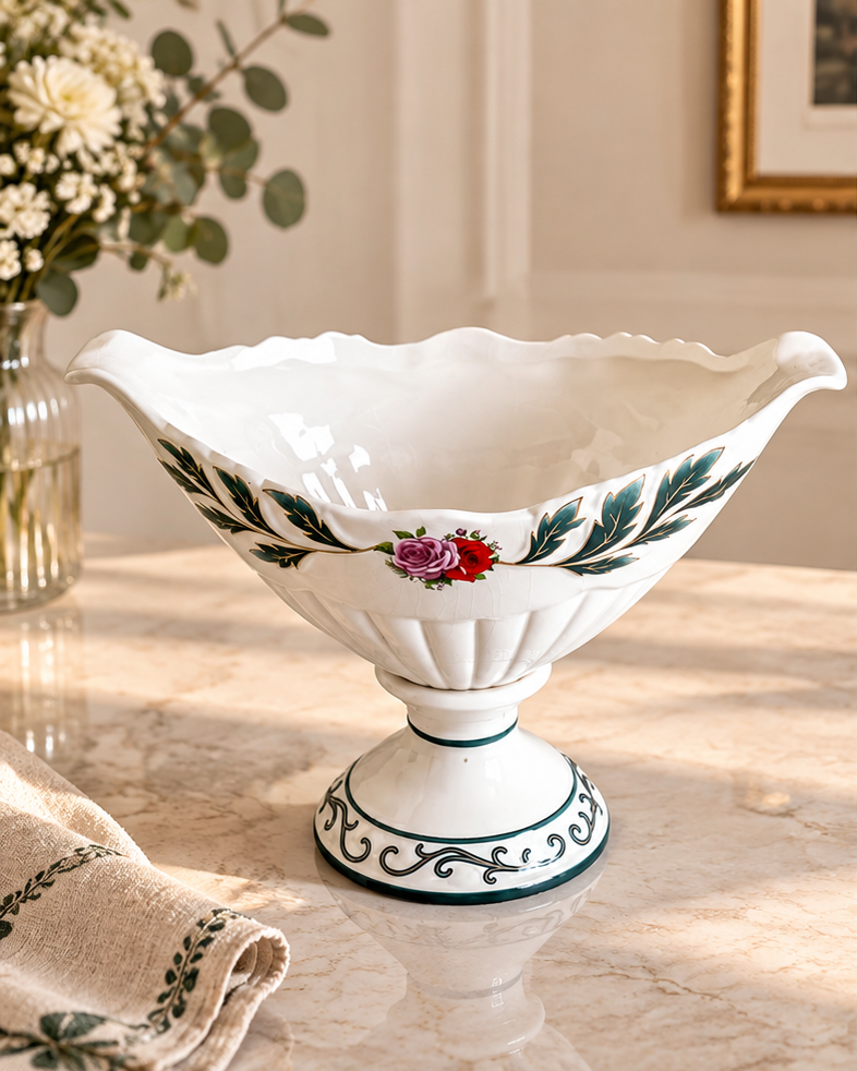 Mauve Rose Pedestal Fruit Bowl - Green