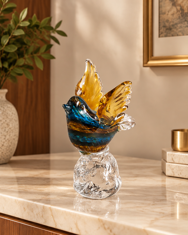 Golden Winged Glass Bird Figurine