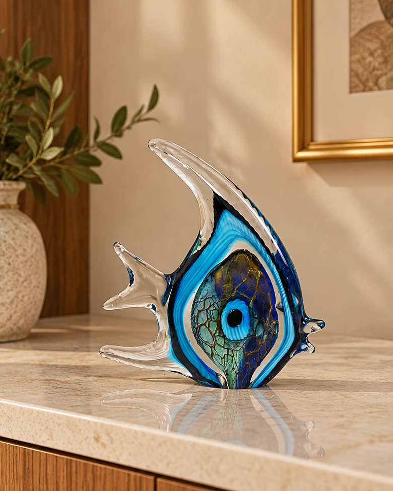 Ocean Angelfish Artistic Glass Figurine - Blue