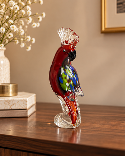 Murano-Style Artistic Glass Parrot Figurine