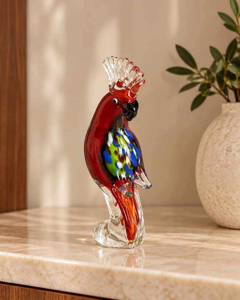 Murano-Style Artistic Glass Parrot Figurine