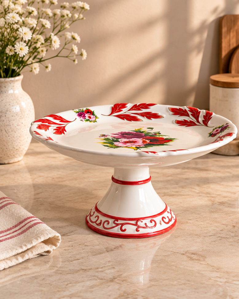 Mauve Rose Porcelain Pedestal Bowl - Red