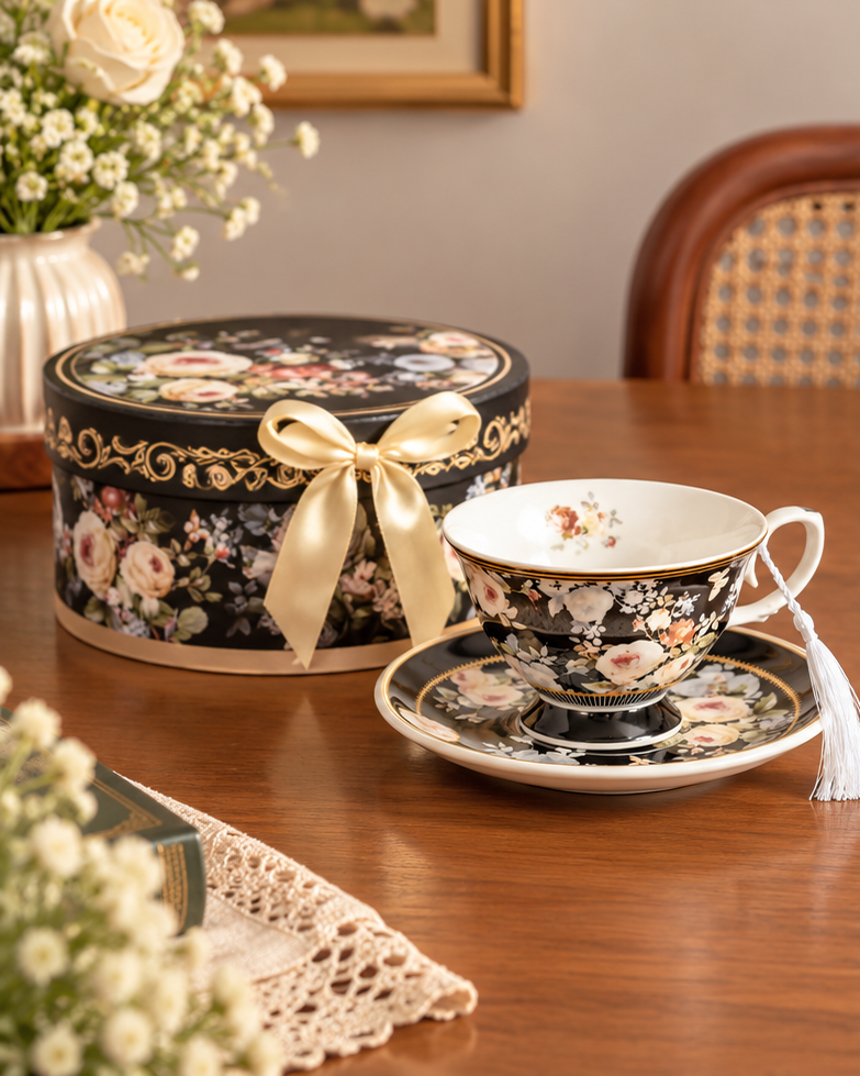 The Midnight Botanical Cup & Saucer